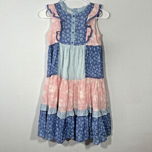 Miss Dress Girls 7 to 8Y Floral Patchwork Tiered Daisy Blossoms Cottagecore Boho